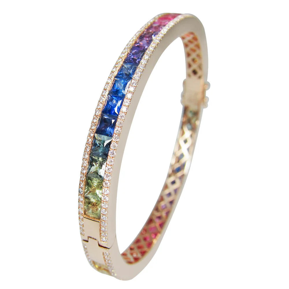Princess Cut Rainbow Sapphire & Diamond Bangle