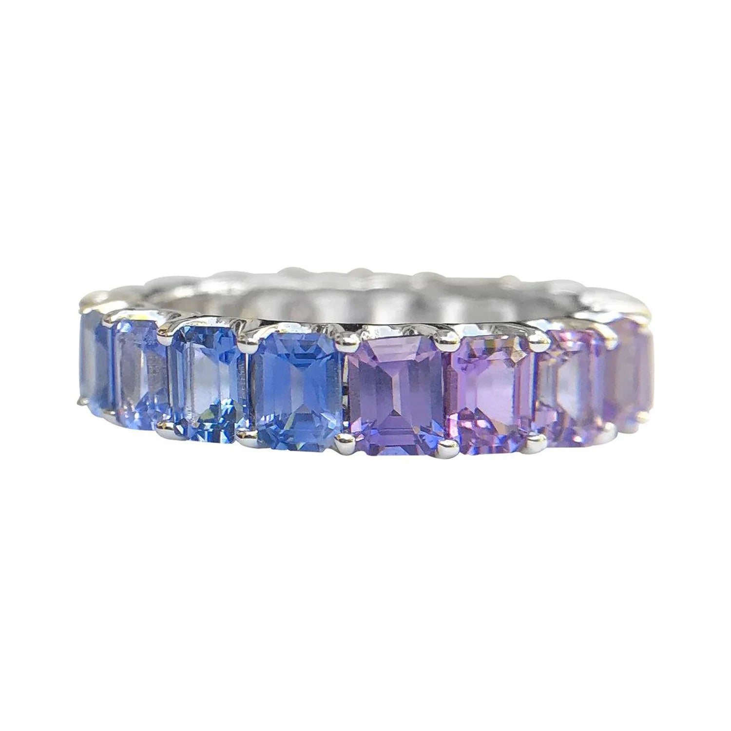 Signature Yin Yang Emerald Cut Eternity Ring with Rainbow Sapphires and Diamonds