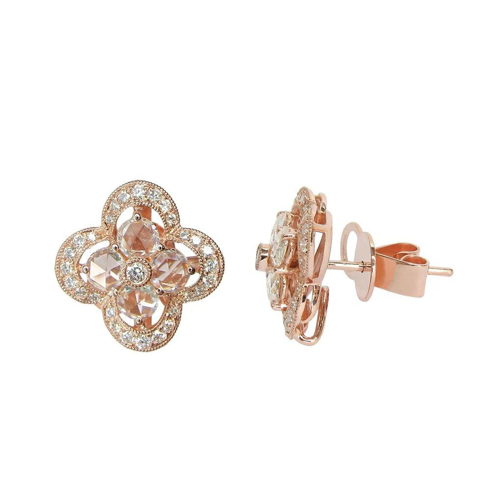 Signature Rose Cut Diamond Flower Stud Earrings