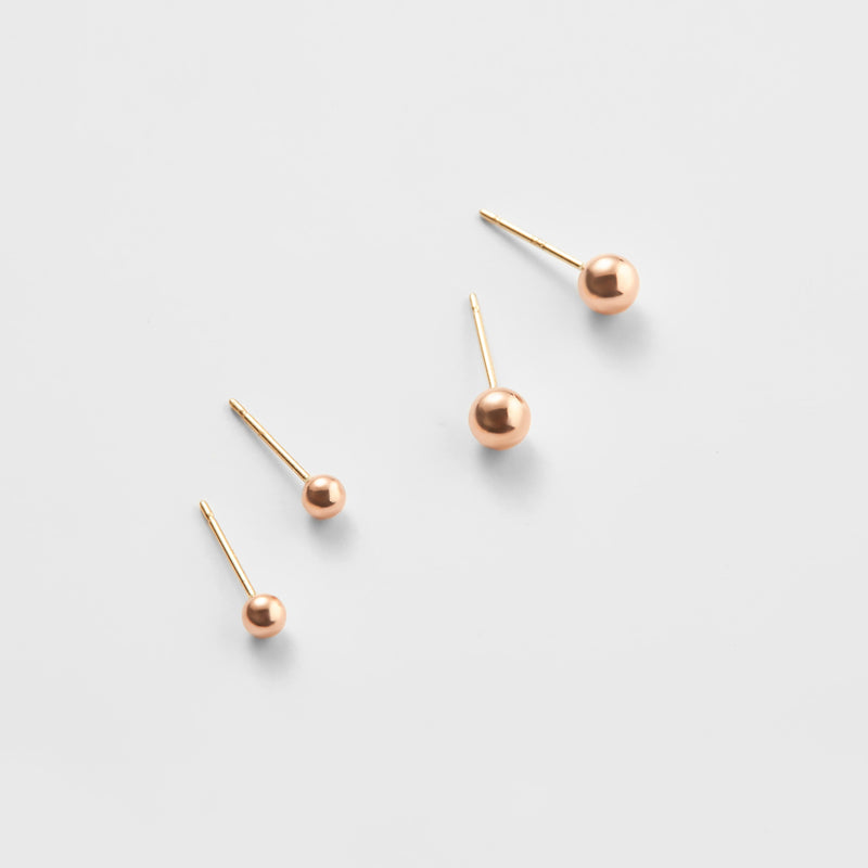 14K Basic Ball With Armons gold stud earrings on white background