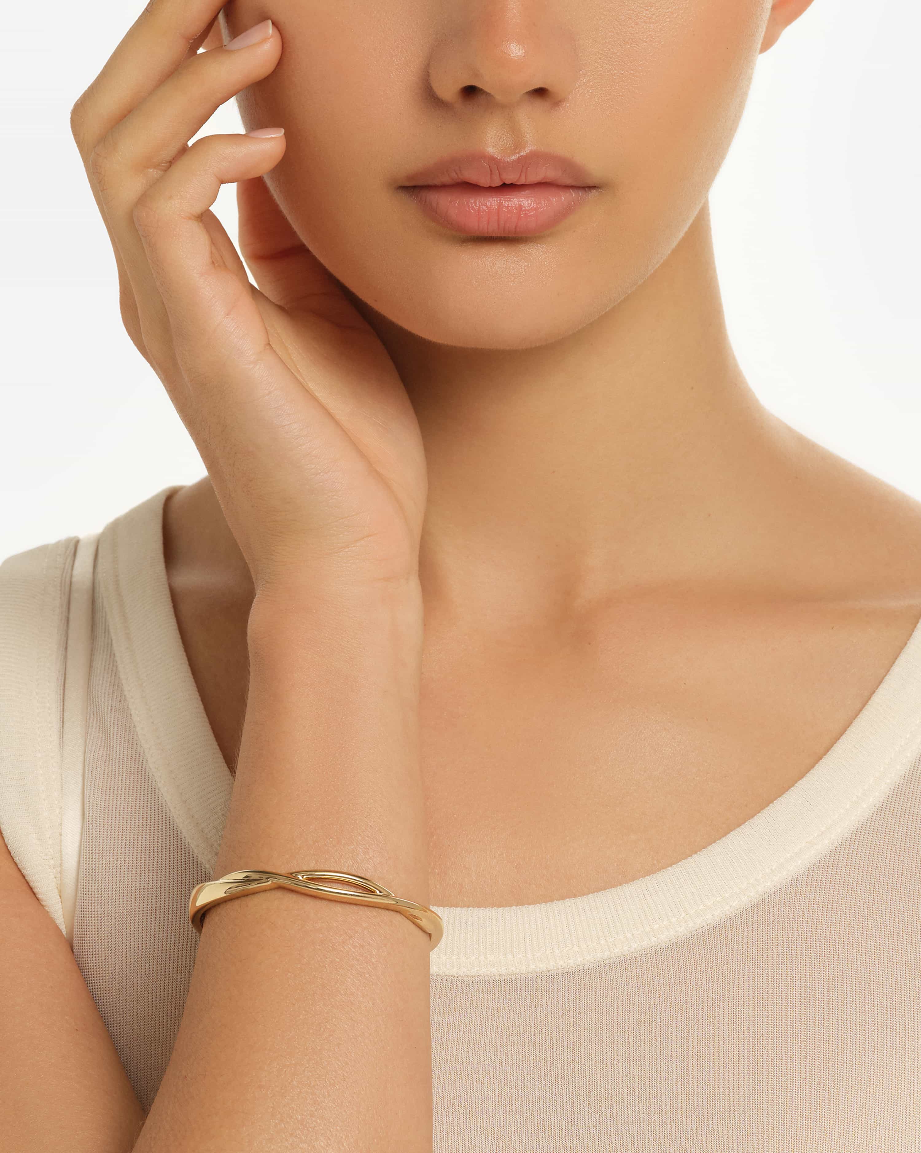 Albese Minimalist Sleek Cuff Bracelet in 18K Gold Vermeil by Handiora