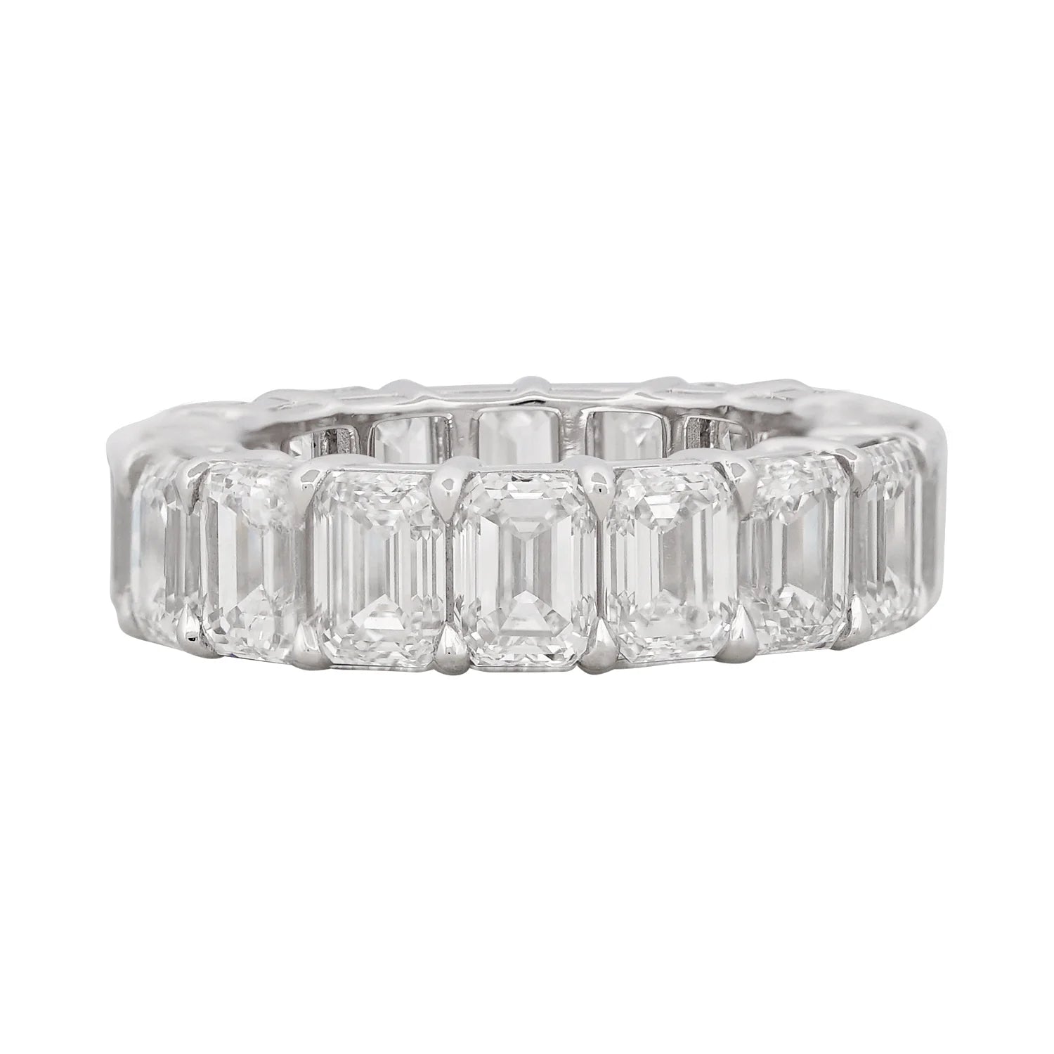 Side view of Emerald Cut Diamond Eternity Ring, 18K white gold
