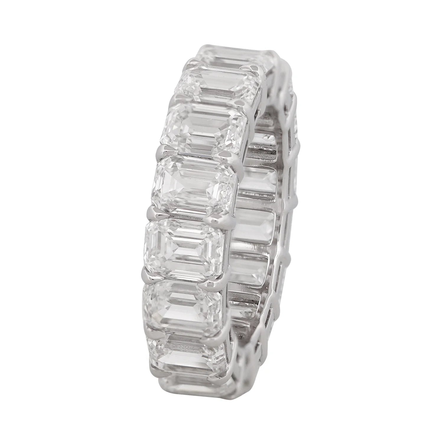 Side view of Emerald Cut Diamond Eternity Ring, 18K white gold