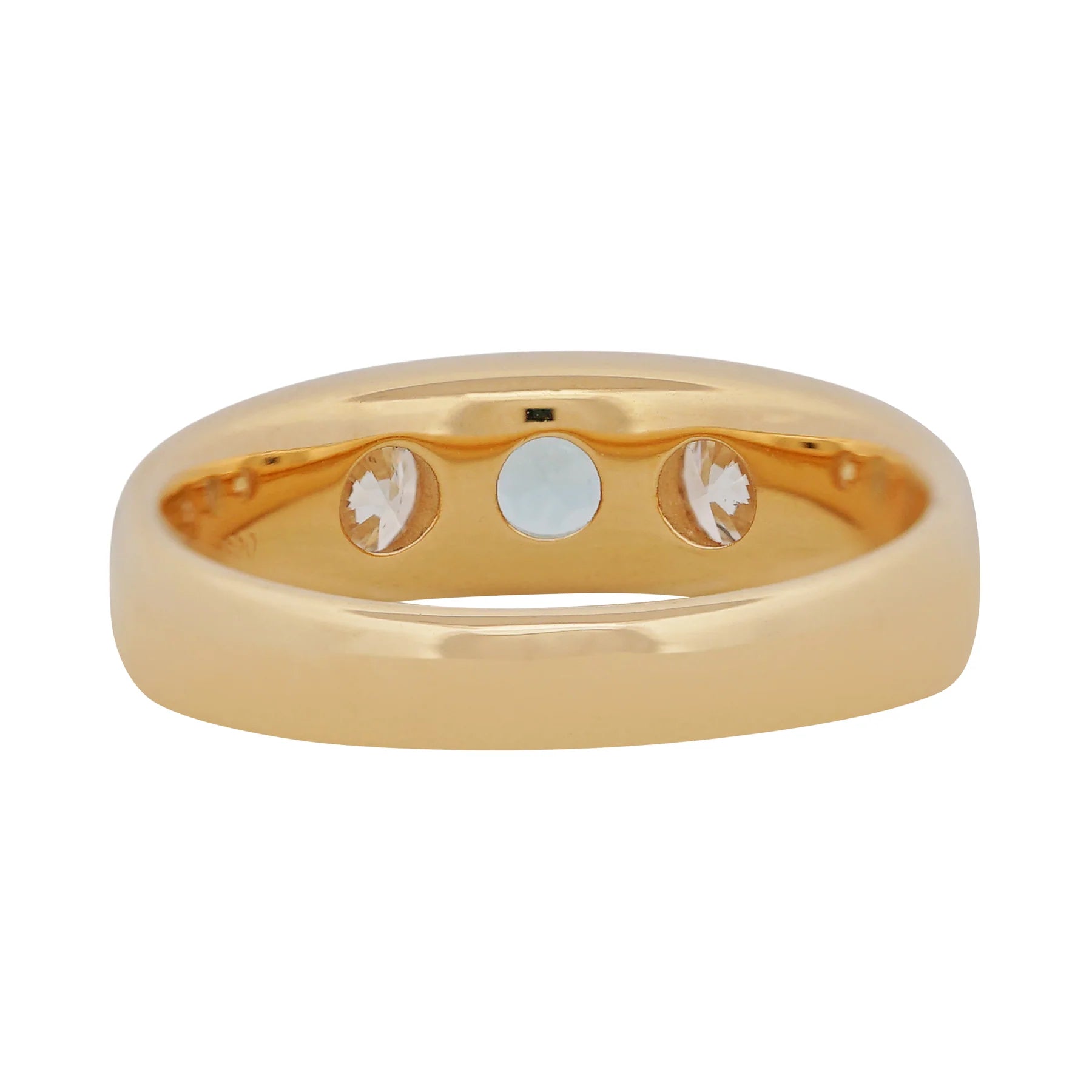 Side view of a Diamond Trilogy Ring showing the setting and band