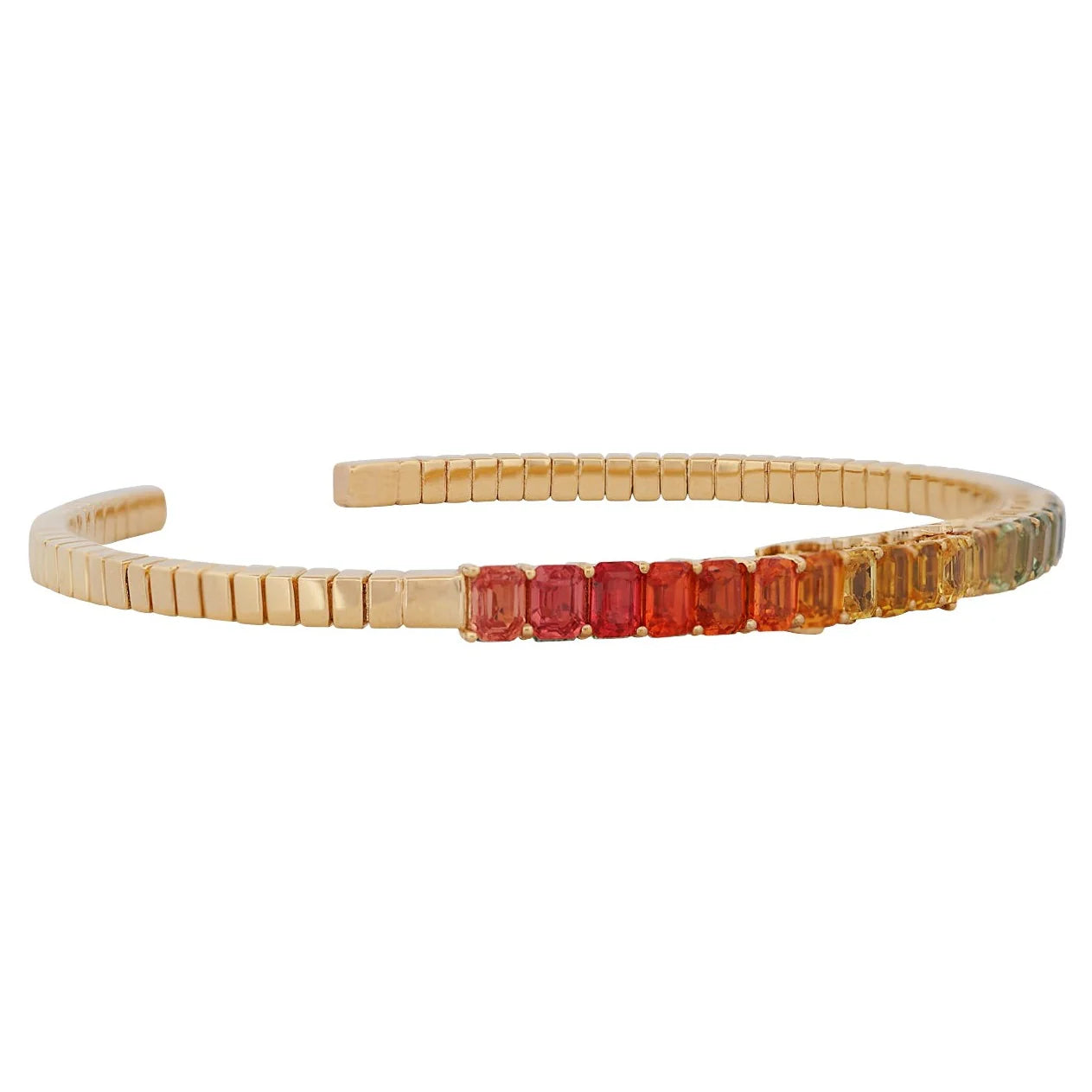 Gold headband with red and orange gemstones on a white background