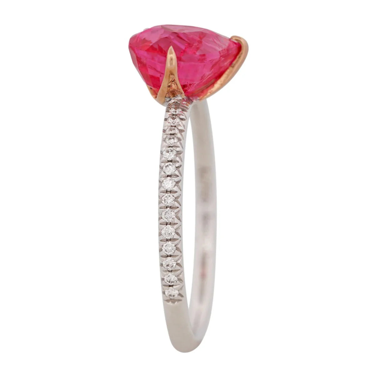 Neon Pink Spinel & Fancy White Diamond Two Stone Ring