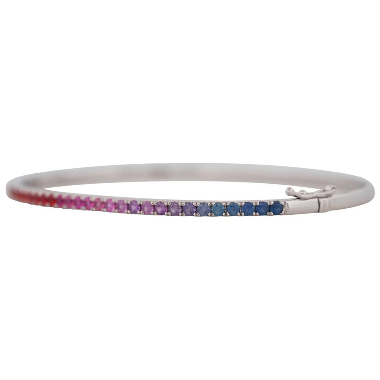 Silver bracelet with colorful gemstones on a white background