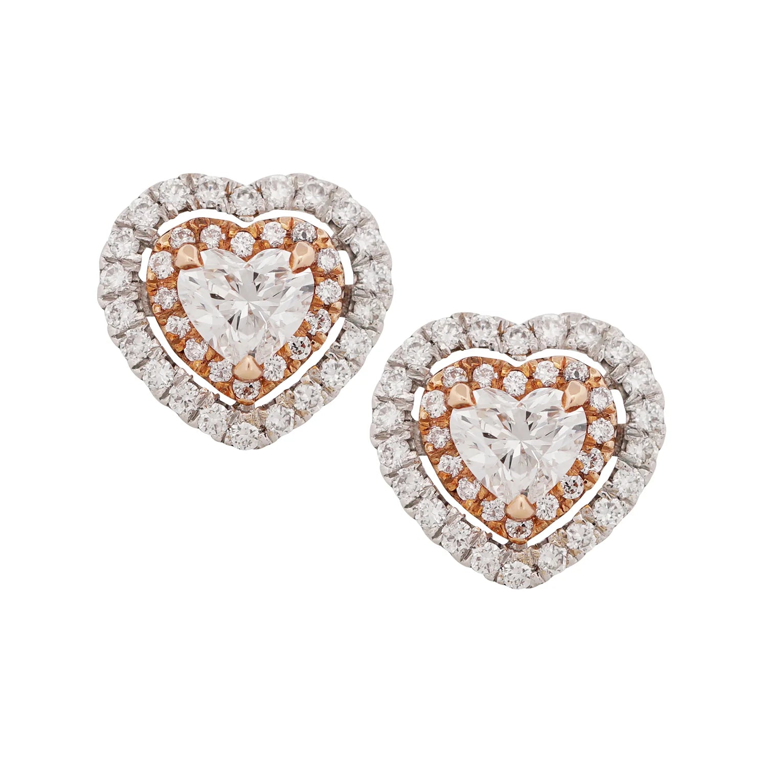 Double Halo Heart Diamond Studs