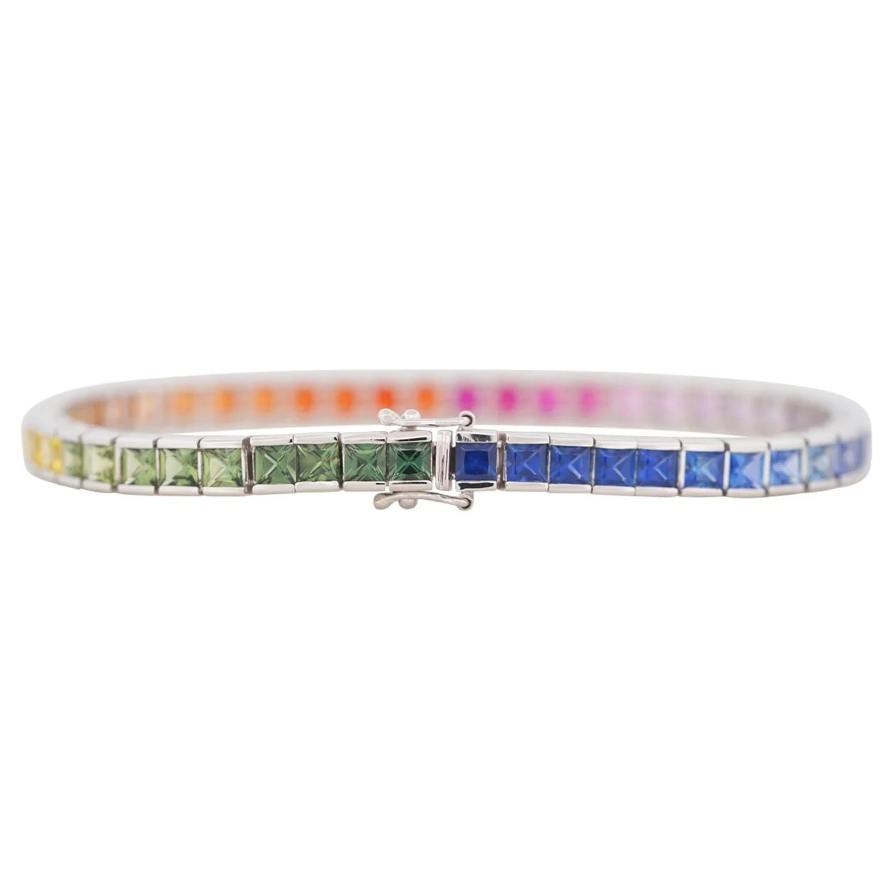Multicolored bracelet with gemstones on a white background