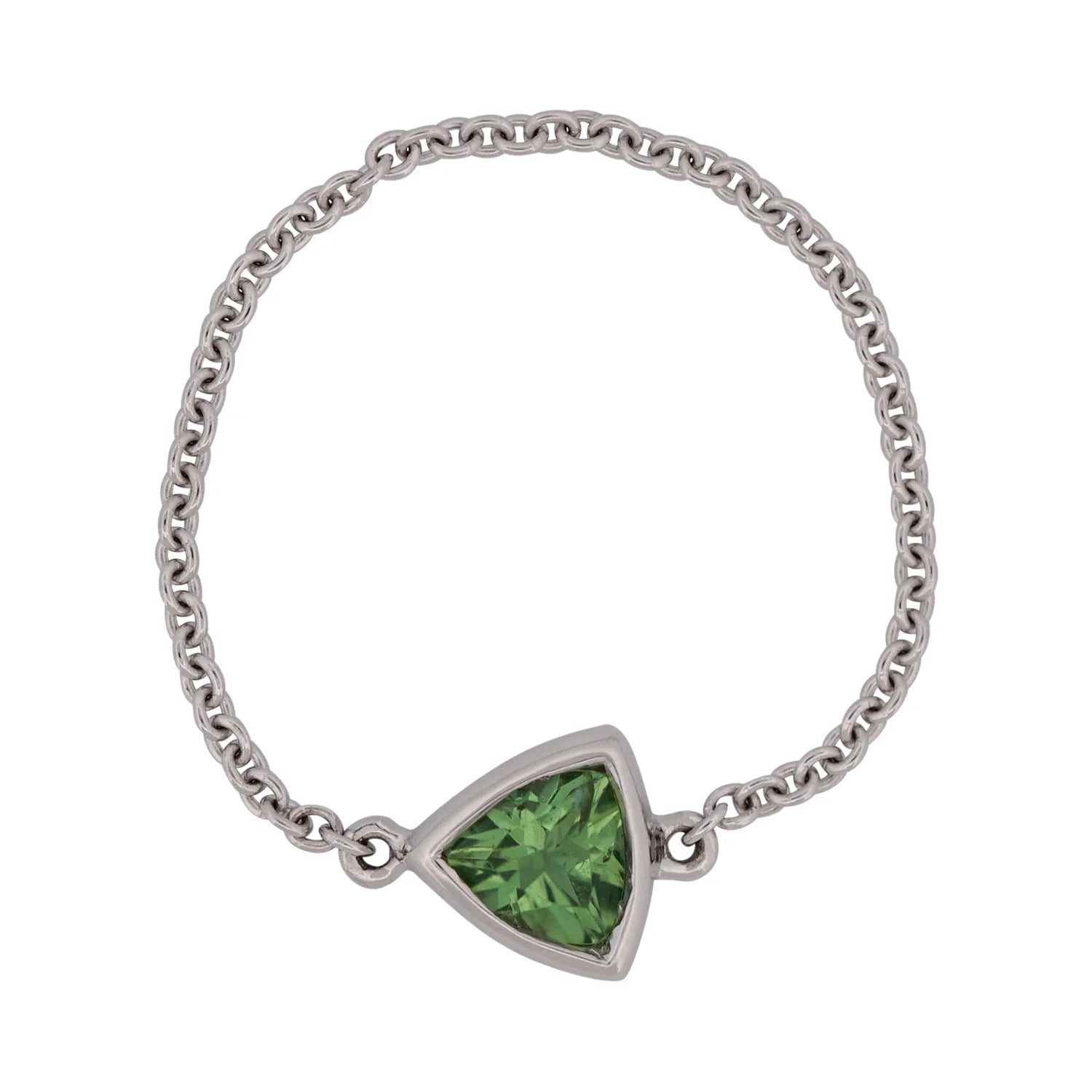 Green Tourmaline Gemstone Chain Ring In 18K White Gold