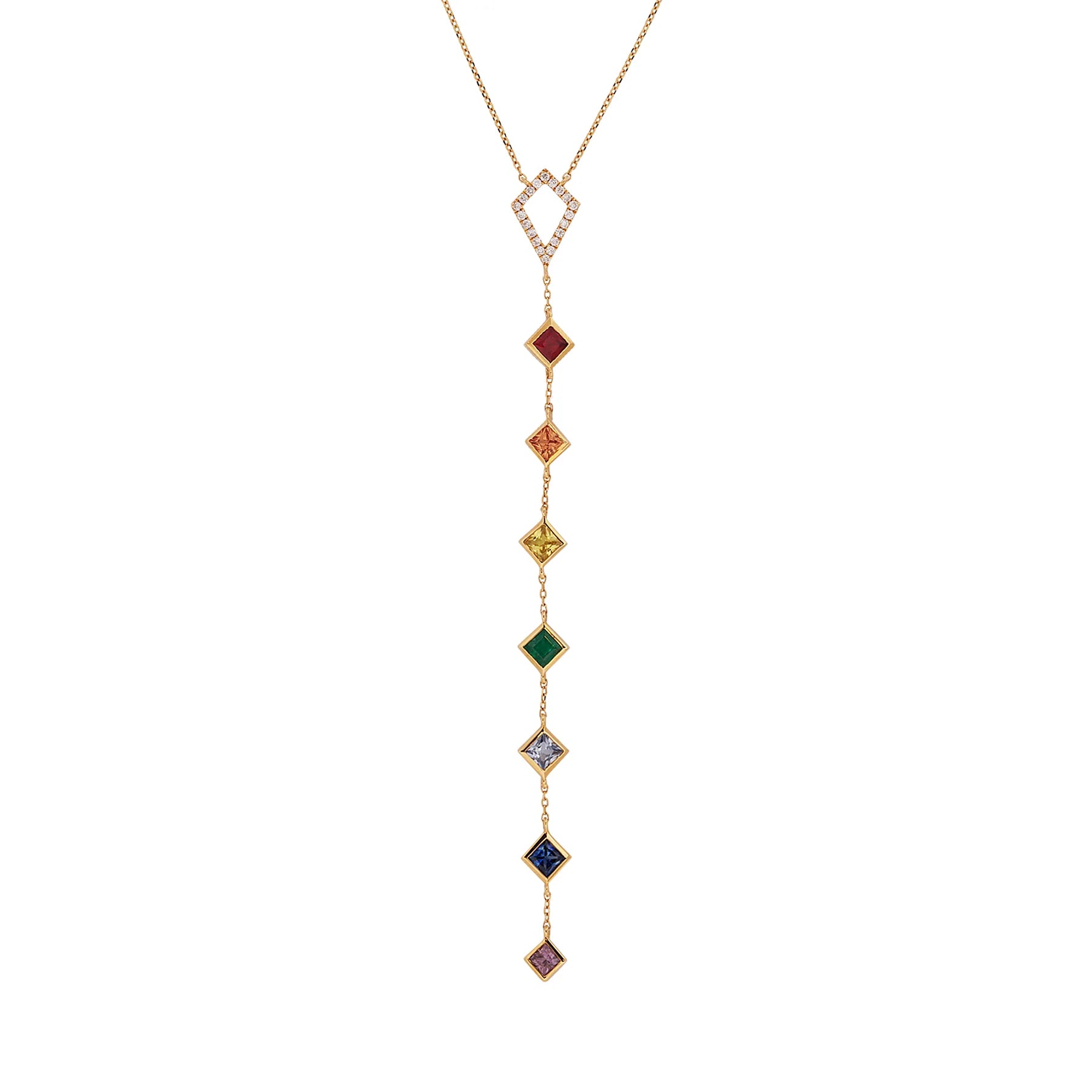 Necklace with multicolored gemstones on a white background