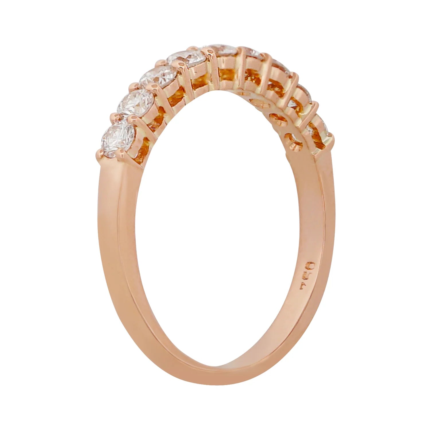 Rose gold ring with diamonds on a white background