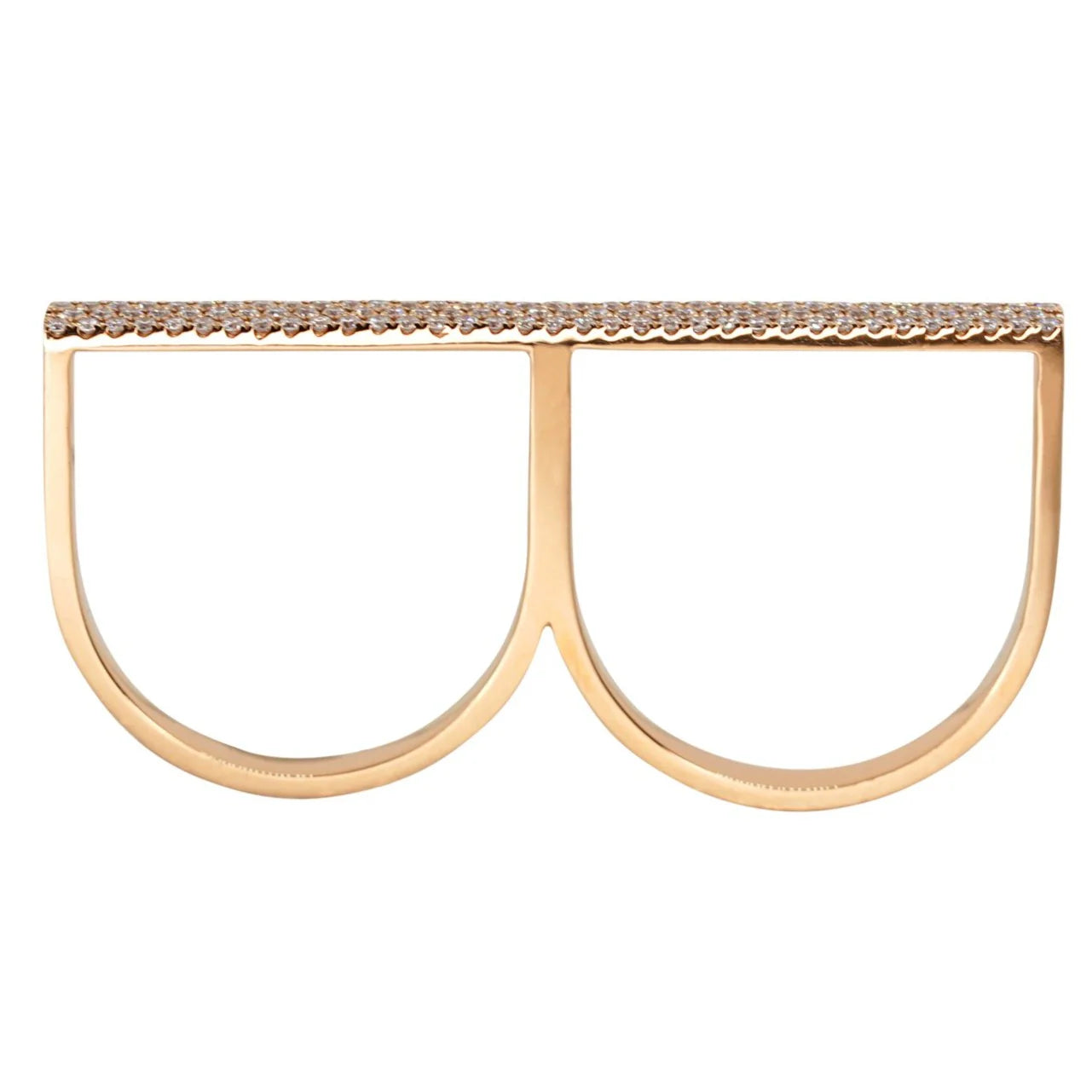 White Diamond Three-row Diamond Bar Two Finger Ring