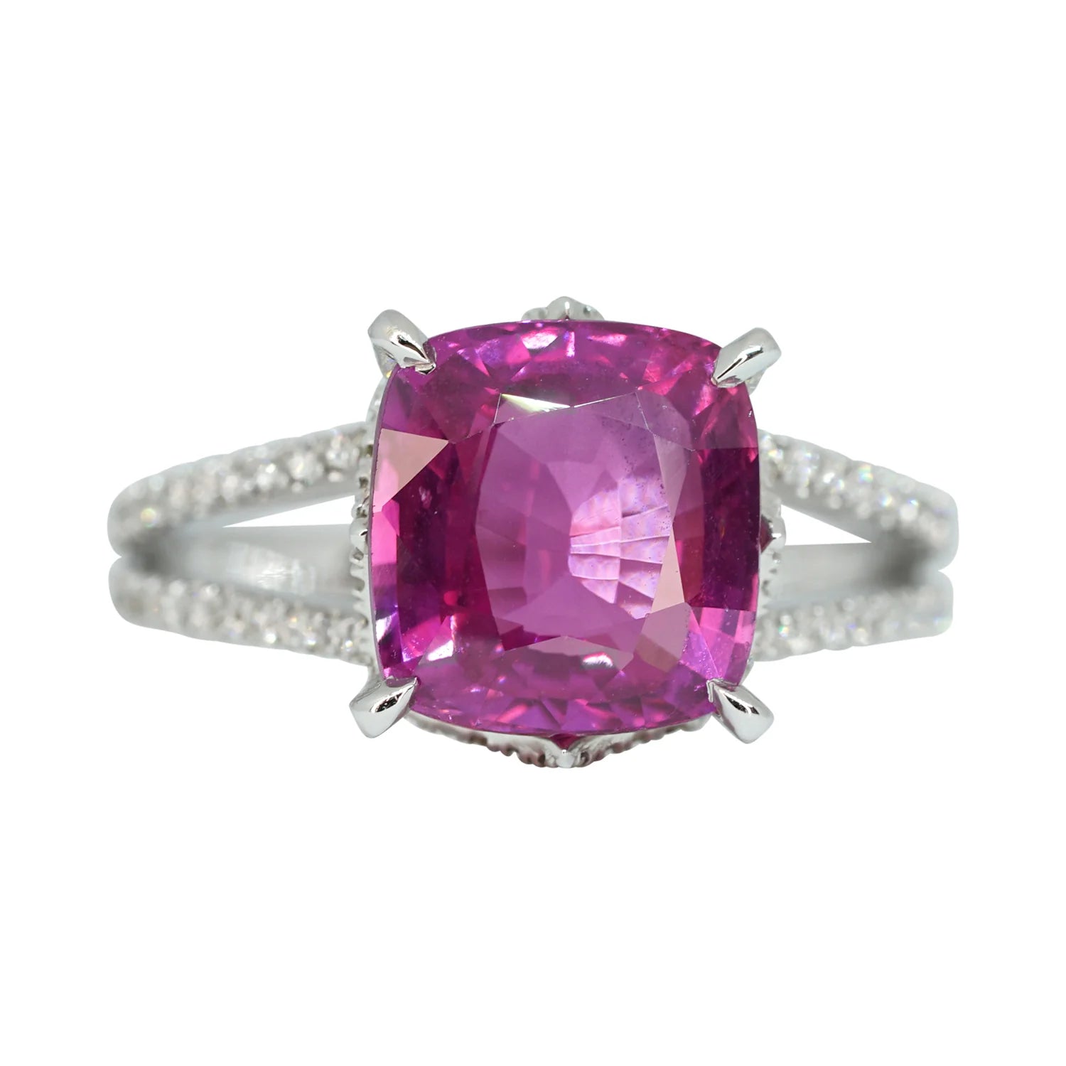 Pink Sapphire & Diamond Split Shank Ring