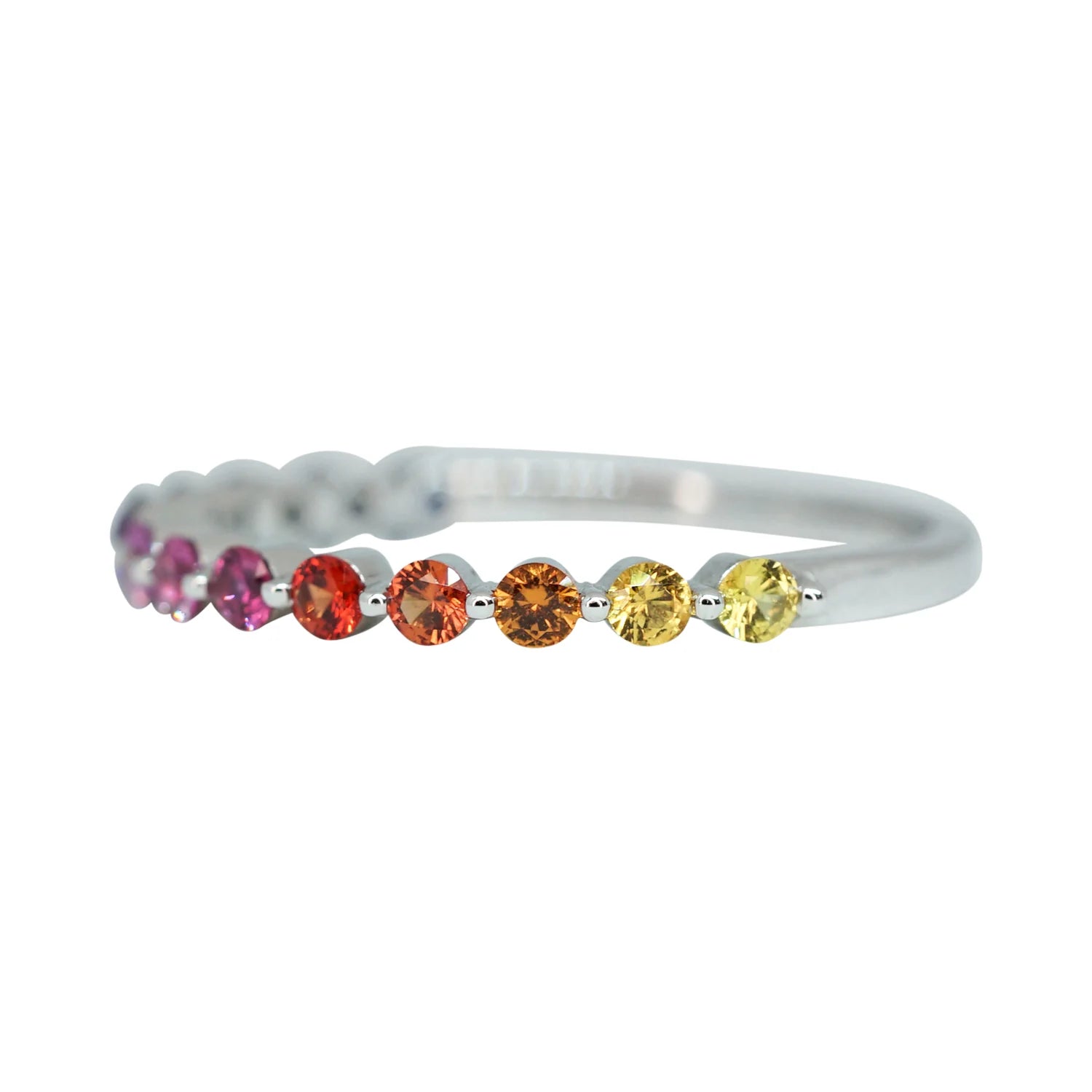 18K White Gold Shared Claw Half Eternity Rainbow Sapphire Ring