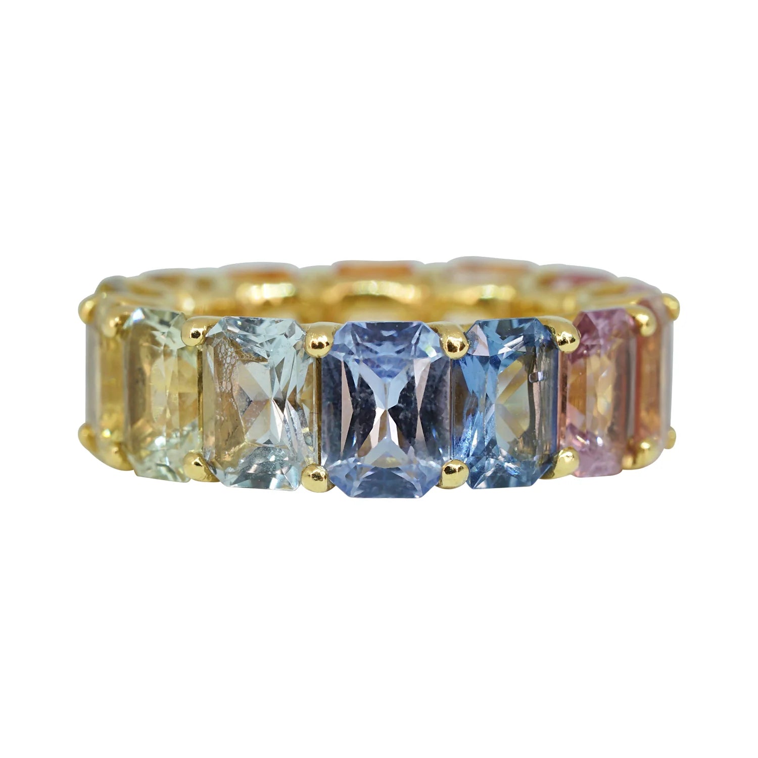 18K Yelllow Gold Fancy Sapphire Rainbow Eternity Ring