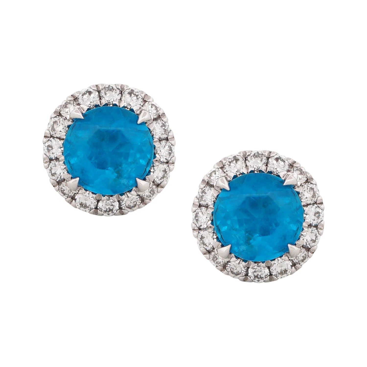 Neon Blue Apatite & Diamond Stud Earrings