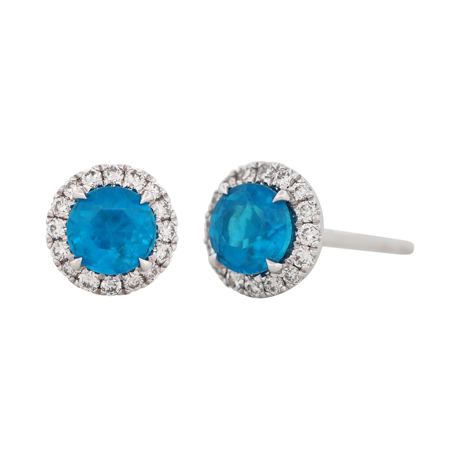 Neon Blue Apatite & Diamond Stud Earrings
