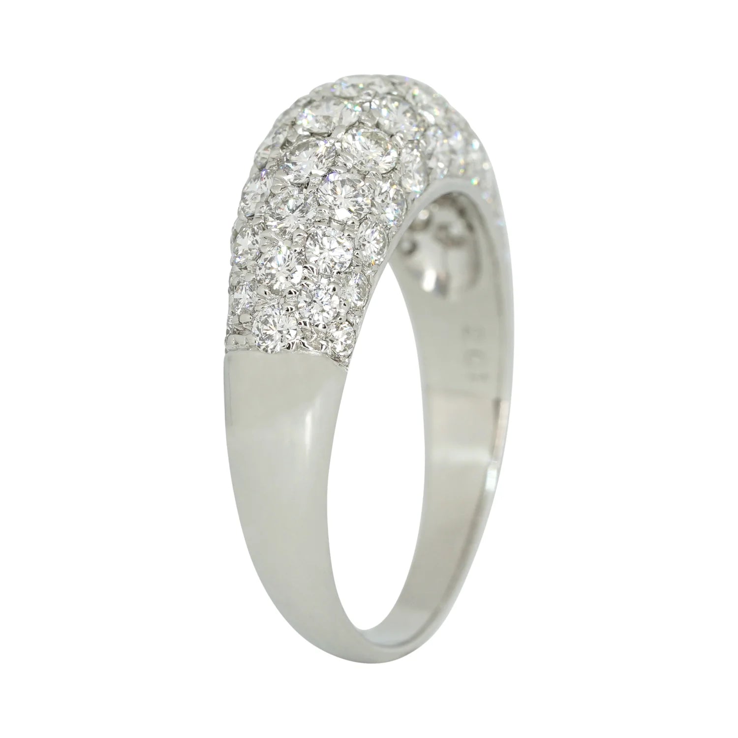 Five row domed pavé diamond band stacked with other rings