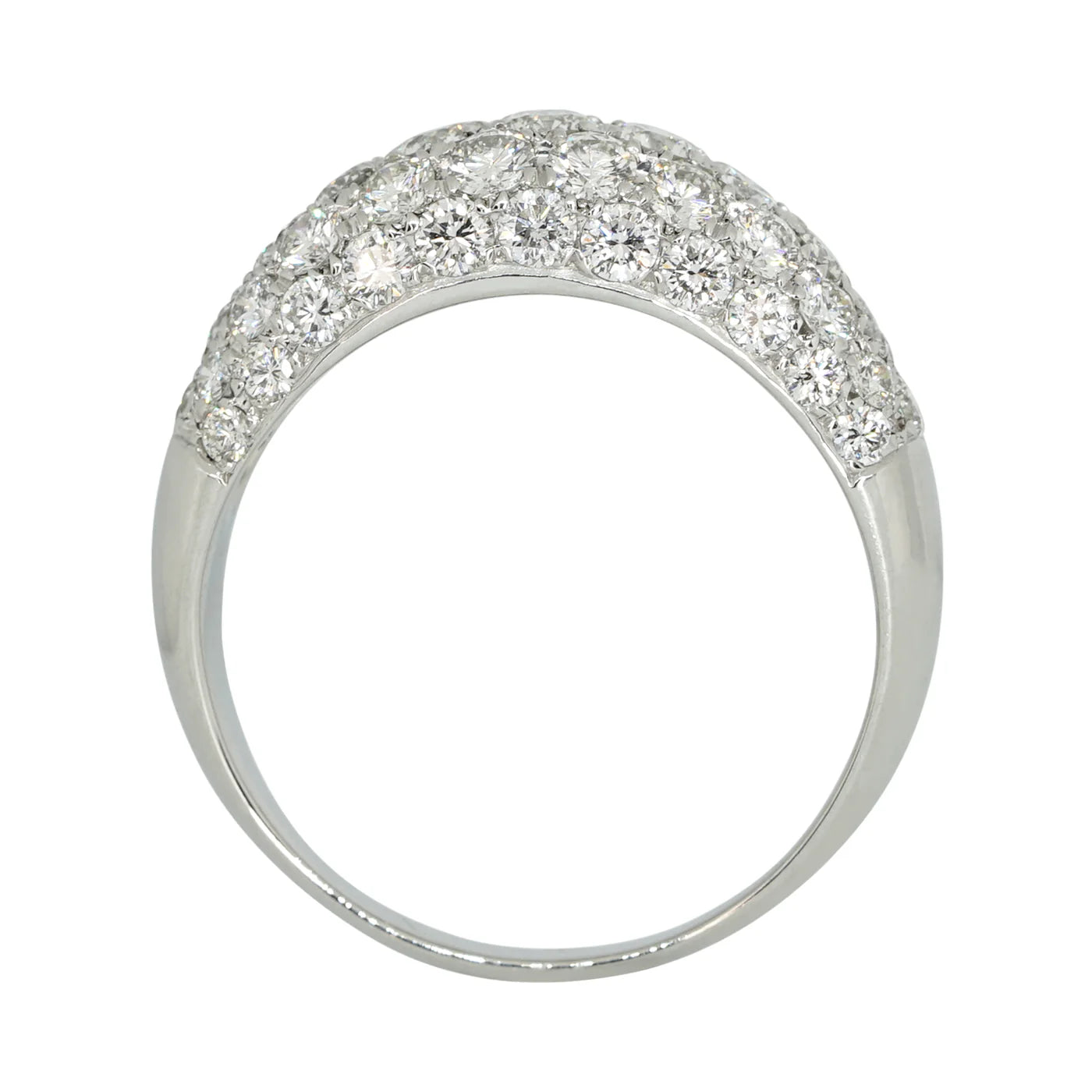 Five row domed pavé diamond band stacked with other rings