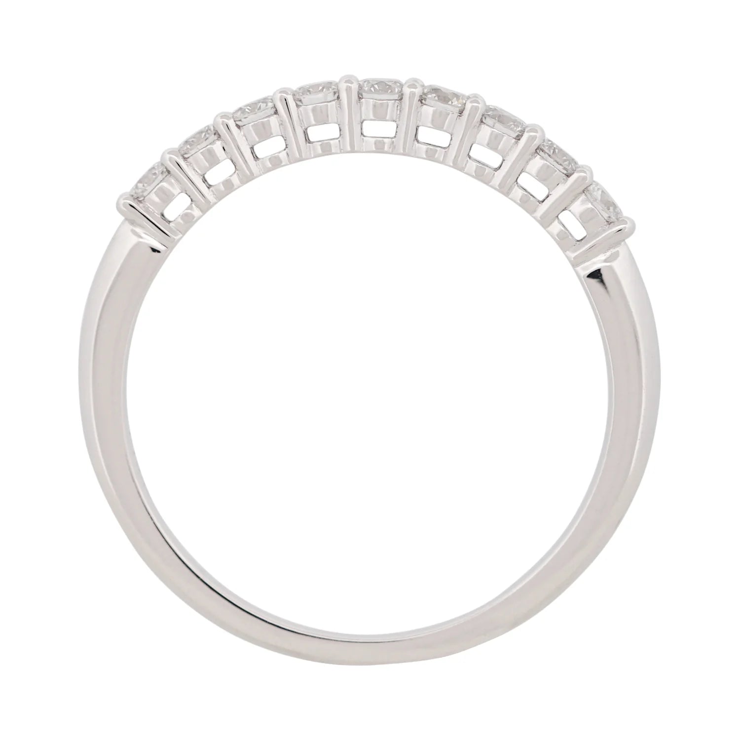 Silver ring with small diamonds on a white background
