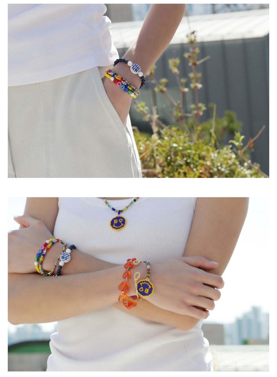 Fashion jewelry layered bracelet with multi beads