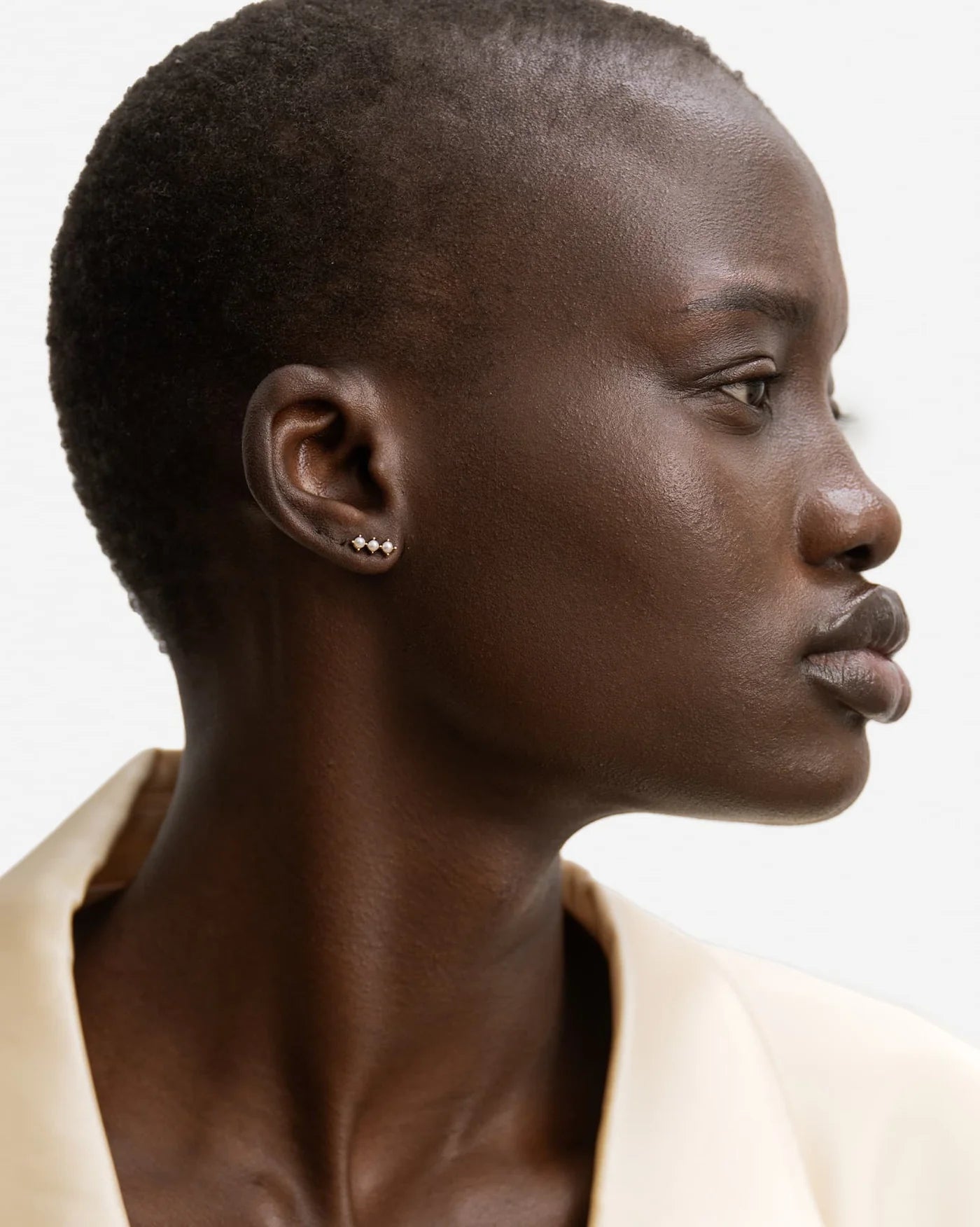 Rochelle Triple Freshwater Pearl Stud Earrings in 18K Gold Vermeil by Handiora