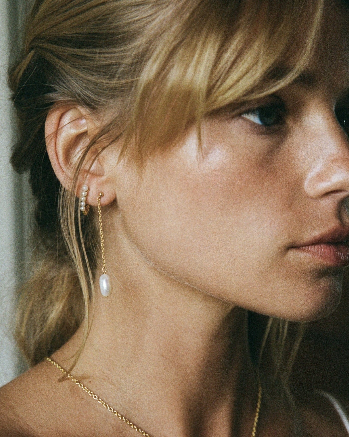 Toulon Rope Chain Drop Earrings with Freshwater Pearls in 18K Gold Vermeil by Handiora