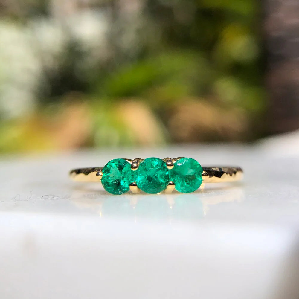 Emerald Three Stone Ring