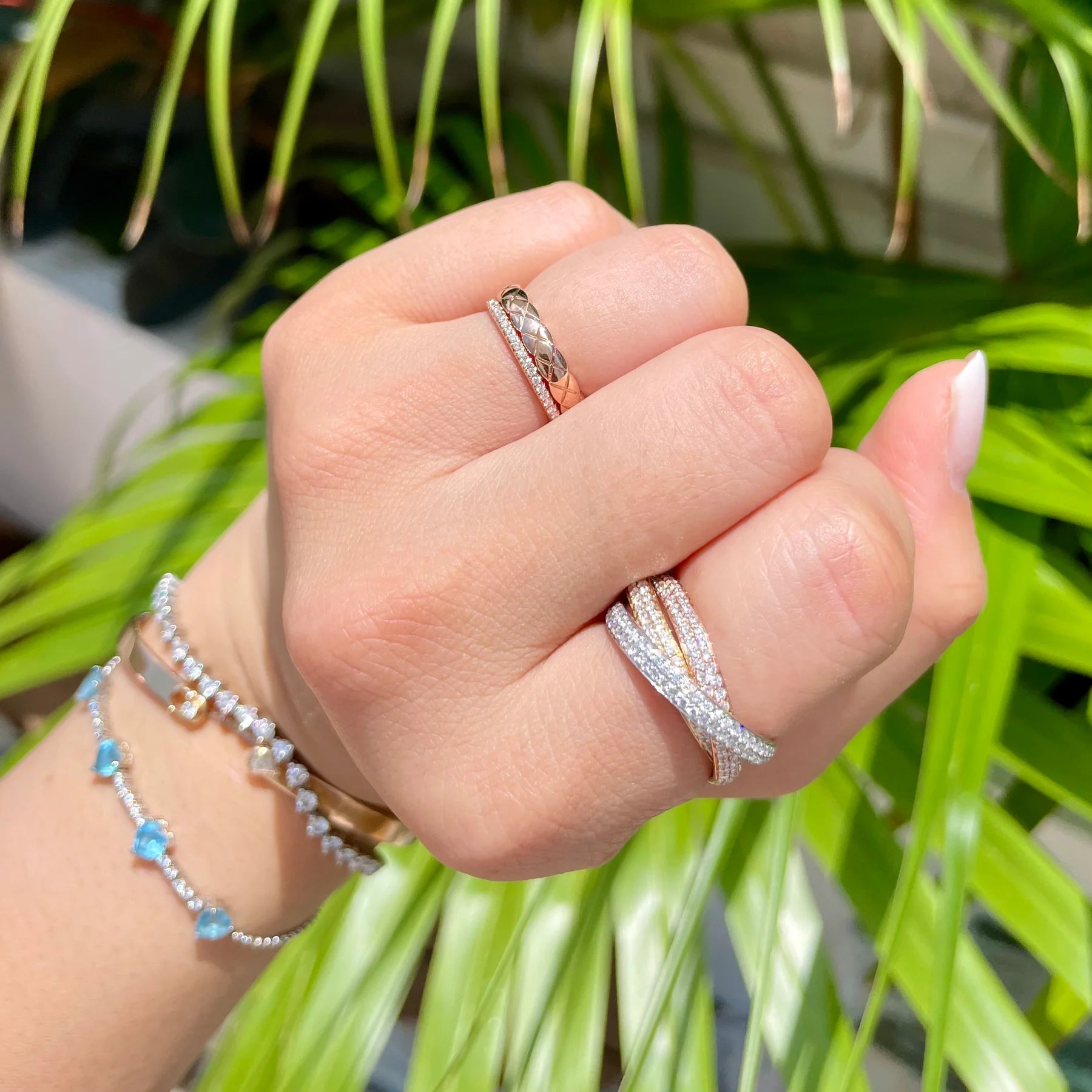 Diamond Trio Ring on a hand, worn as a statement piece