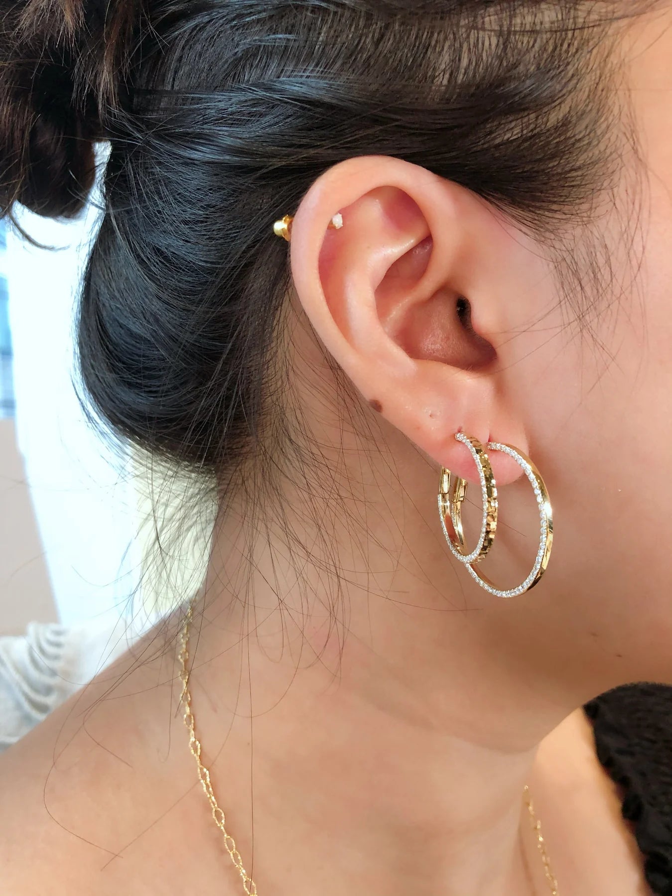 Diamond Edge Hoop Earrings