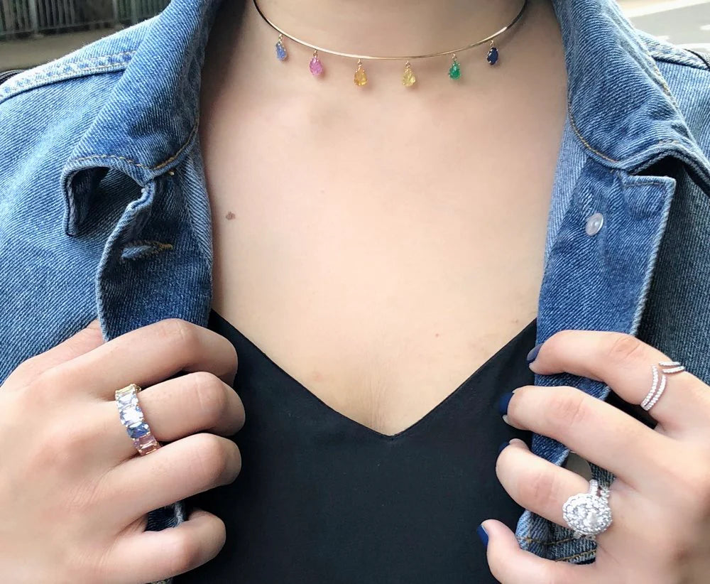 Carved Rainbow Leaf Multi-Gem Dreamcatcher Choker