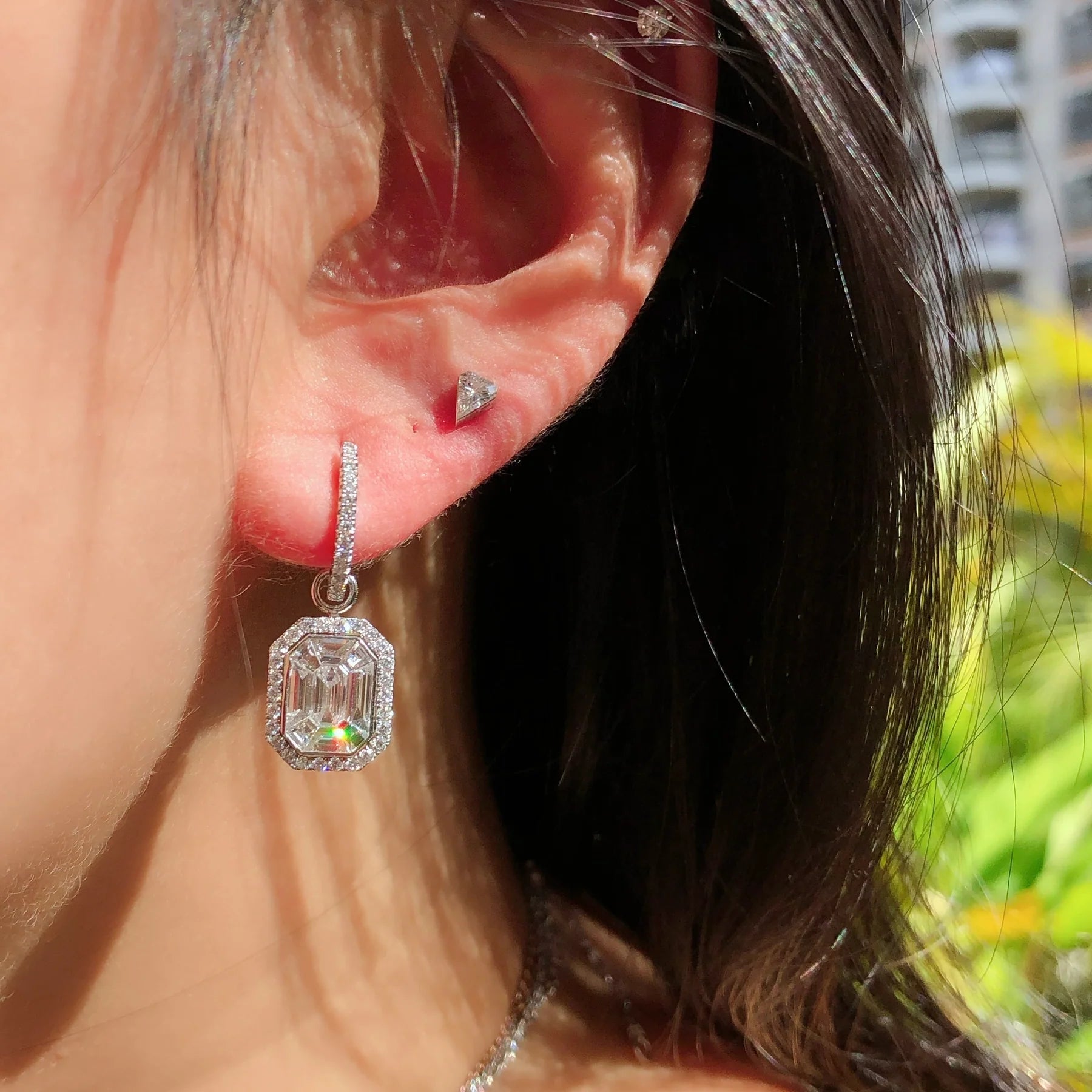 Signature Illusion Emerald Diamond Earrings