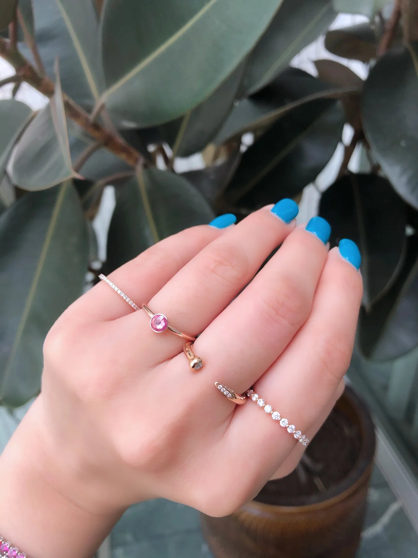 Rose-cut Pink Sapphire Stack Ring