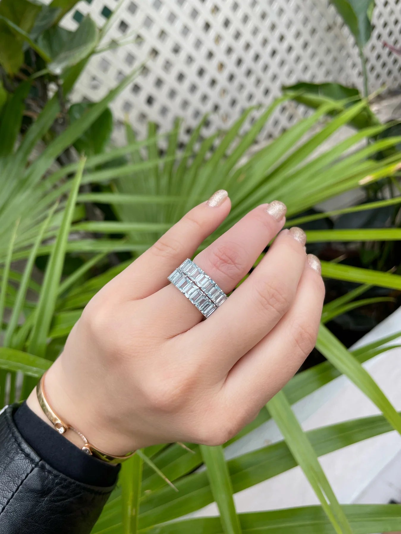 Aquamarine Emerald Cut 3/4 Ring