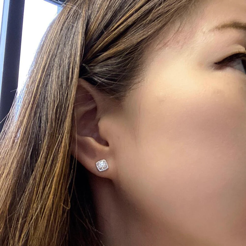 Cushion Halo Double Edged Halo Diamond Earrings