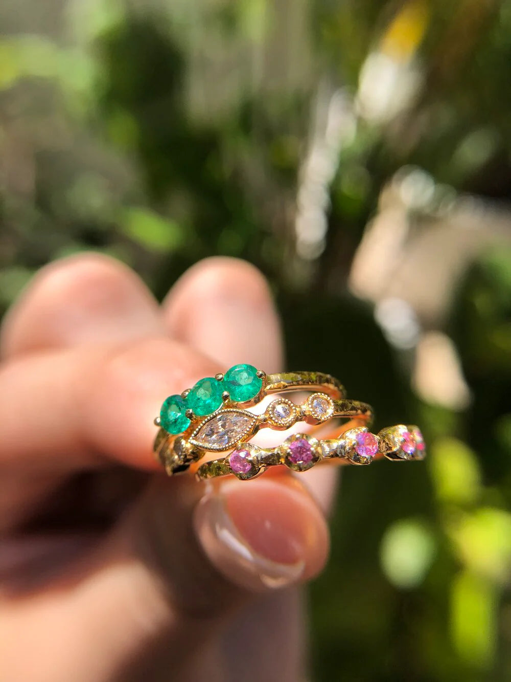 Emerald Three Stone Ring