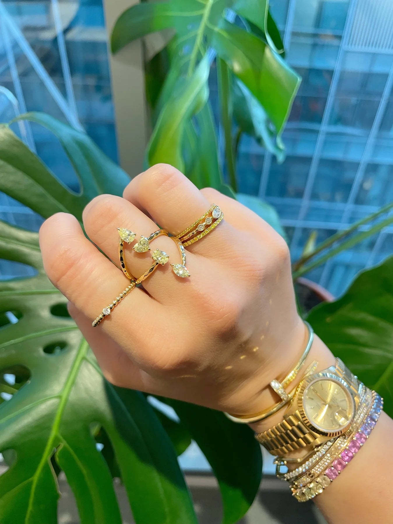 Diamond & Beaded Gold Stacking Ring