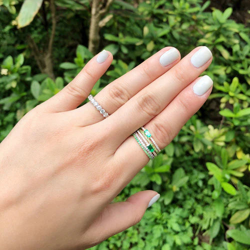 Emerald & Diamond Baguette Stack Ring