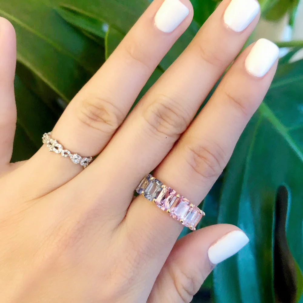 18K Yelllow Gold Fancy Sapphire Rainbow Eternity Ring