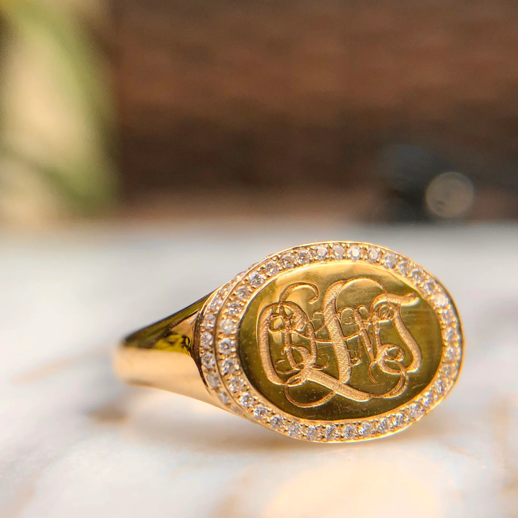Diamond Oval Shape Signet Ring