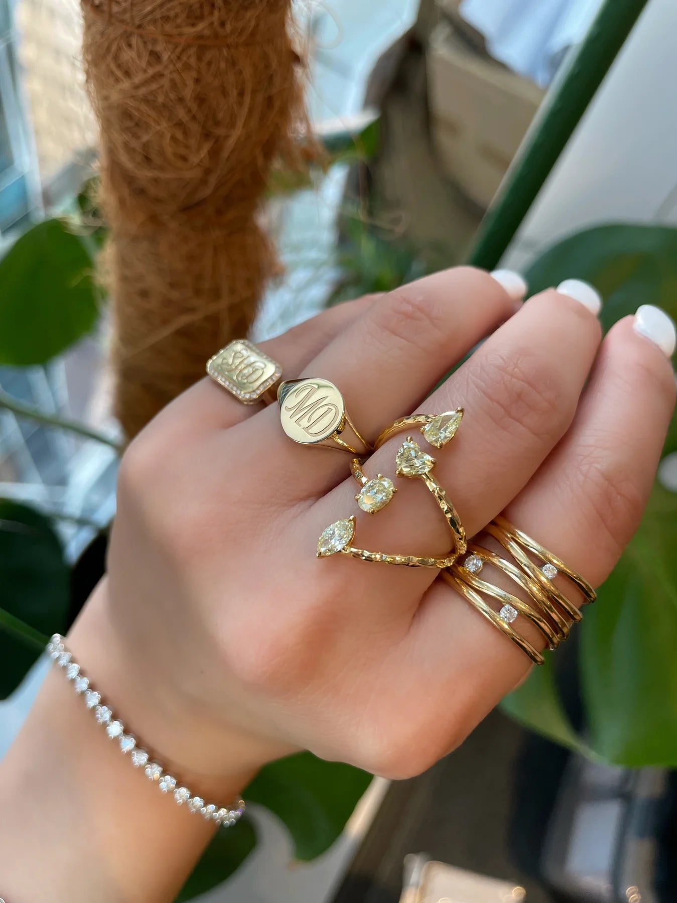 Vertical Multi Shape Fancy Yellow Diamond Ring