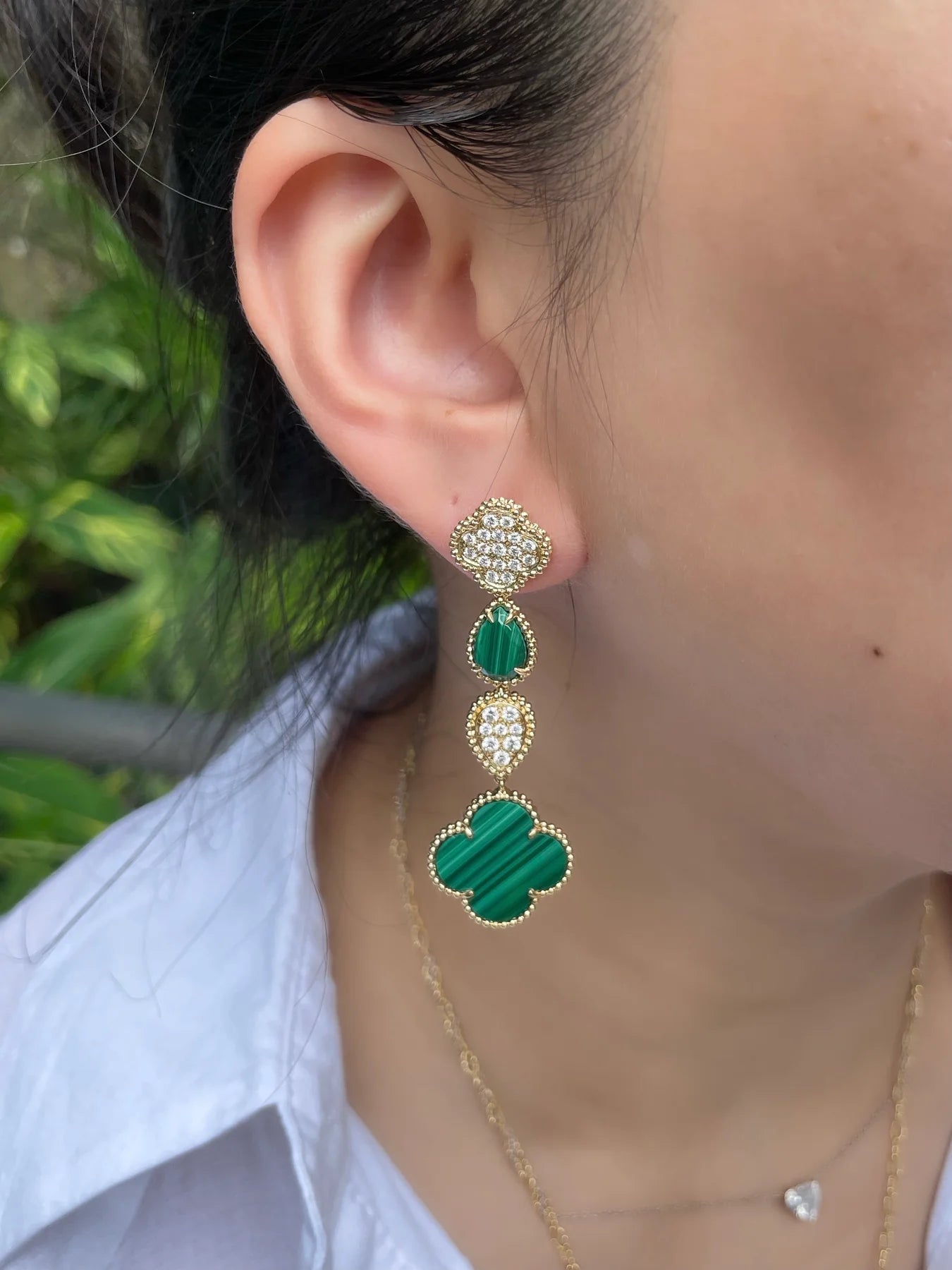 Diamond and Malachite Drop Earrings