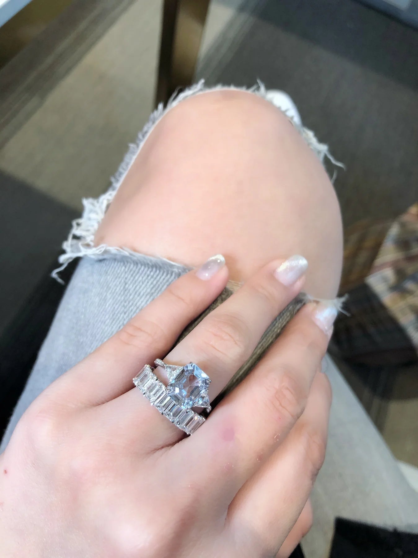 Grey Sapphire Three Stone Ring