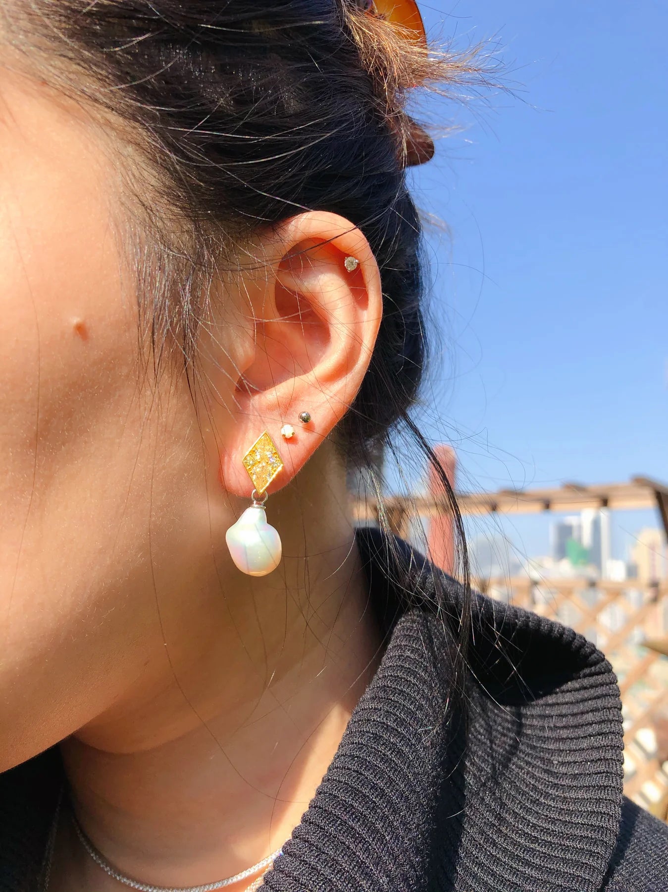 Baroque Pearl Drop Charm Earrings