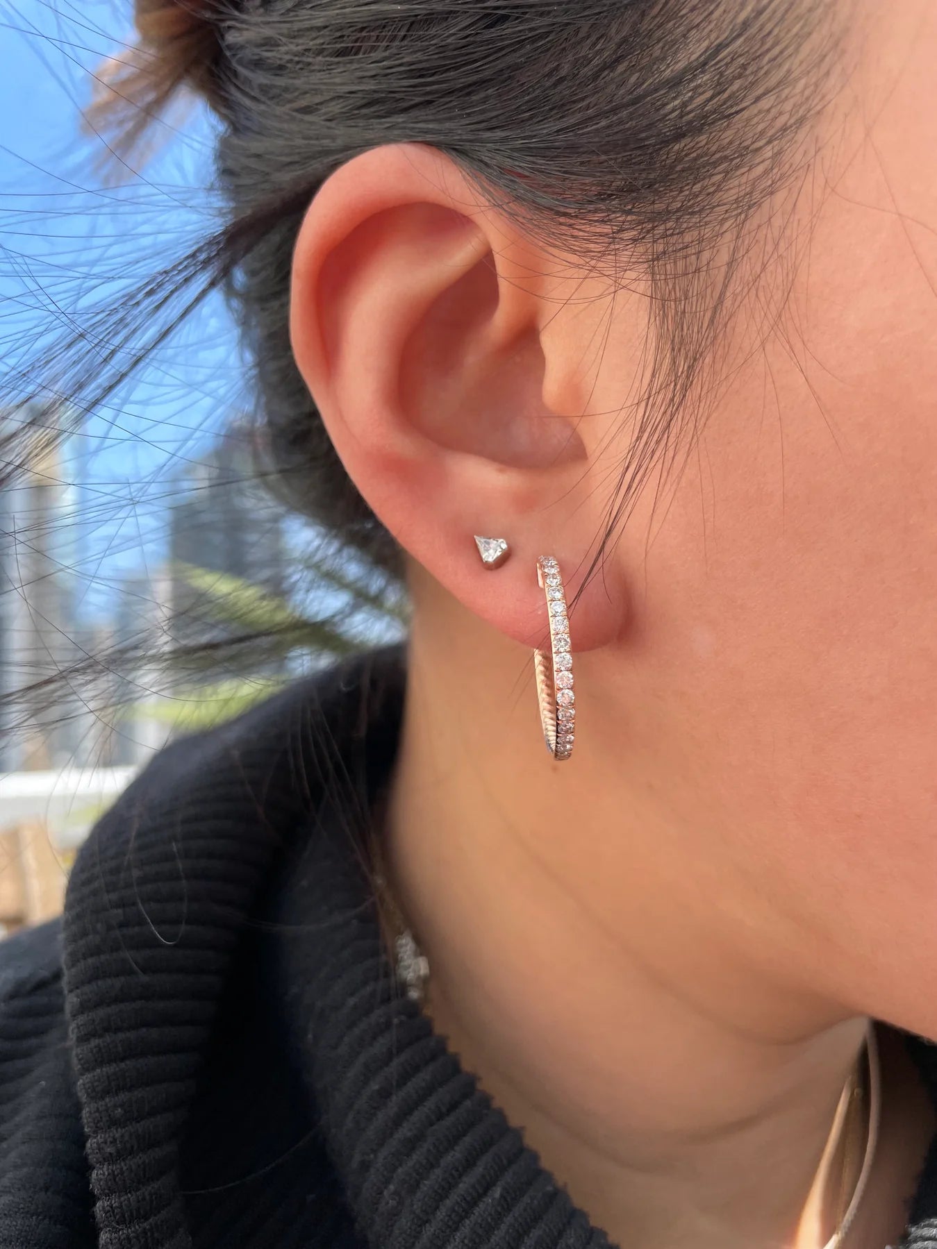 Diamond & Gold Rope Effect Hoop Earrings