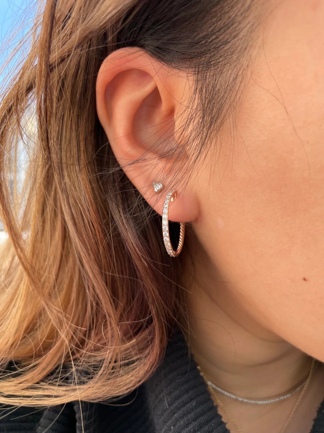 Diamond & Gold Rope Effect Hoop Earrings