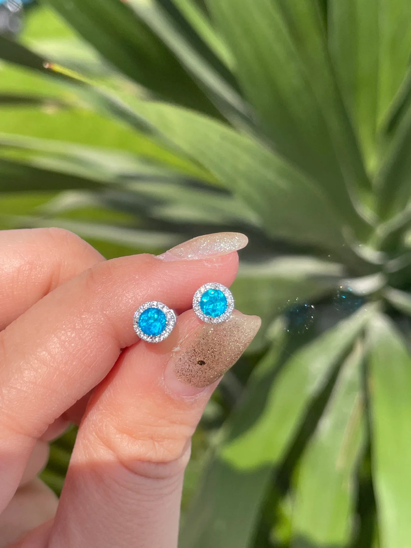 Neon Blue Apatite & Diamond Stud Earrings