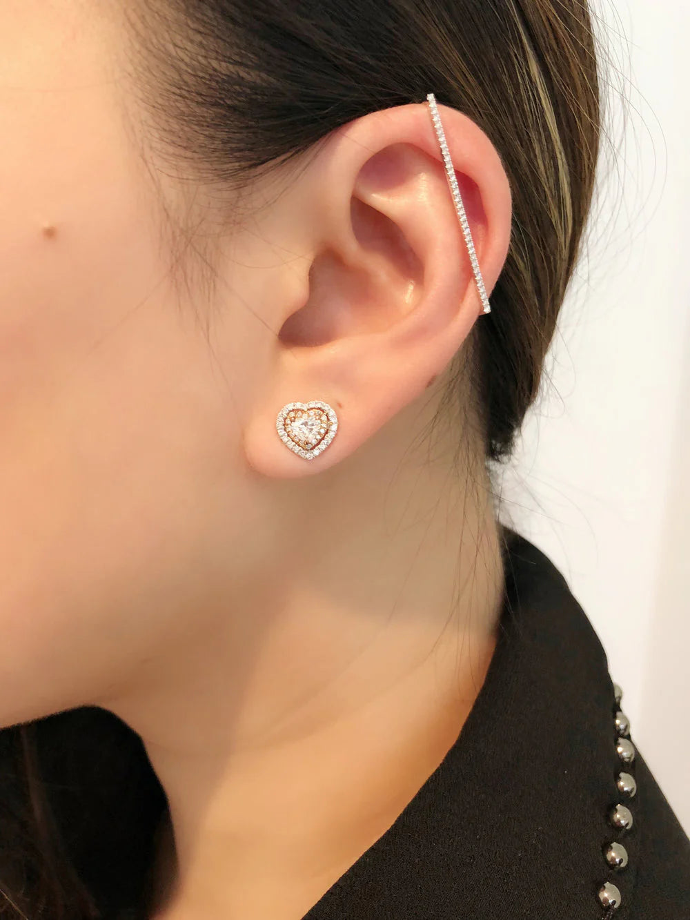 Double Halo Heart Diamond Studs