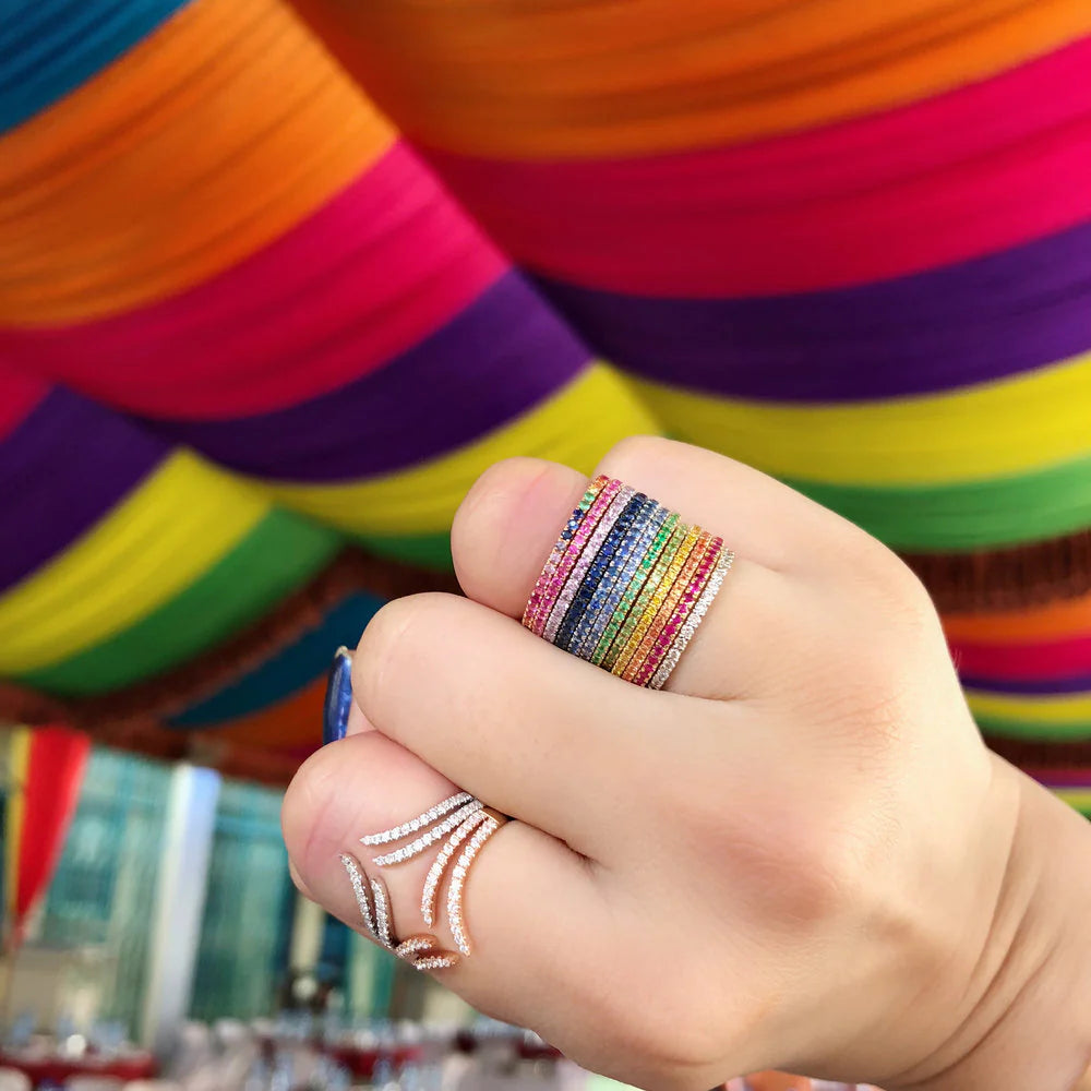 18K White Gold Fancy Sapphire Rainbow Eternity Ring